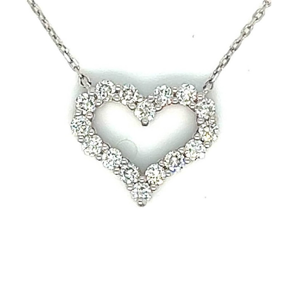14k White Gold Heart-Shaped Pendant with 22 Round Diamonds